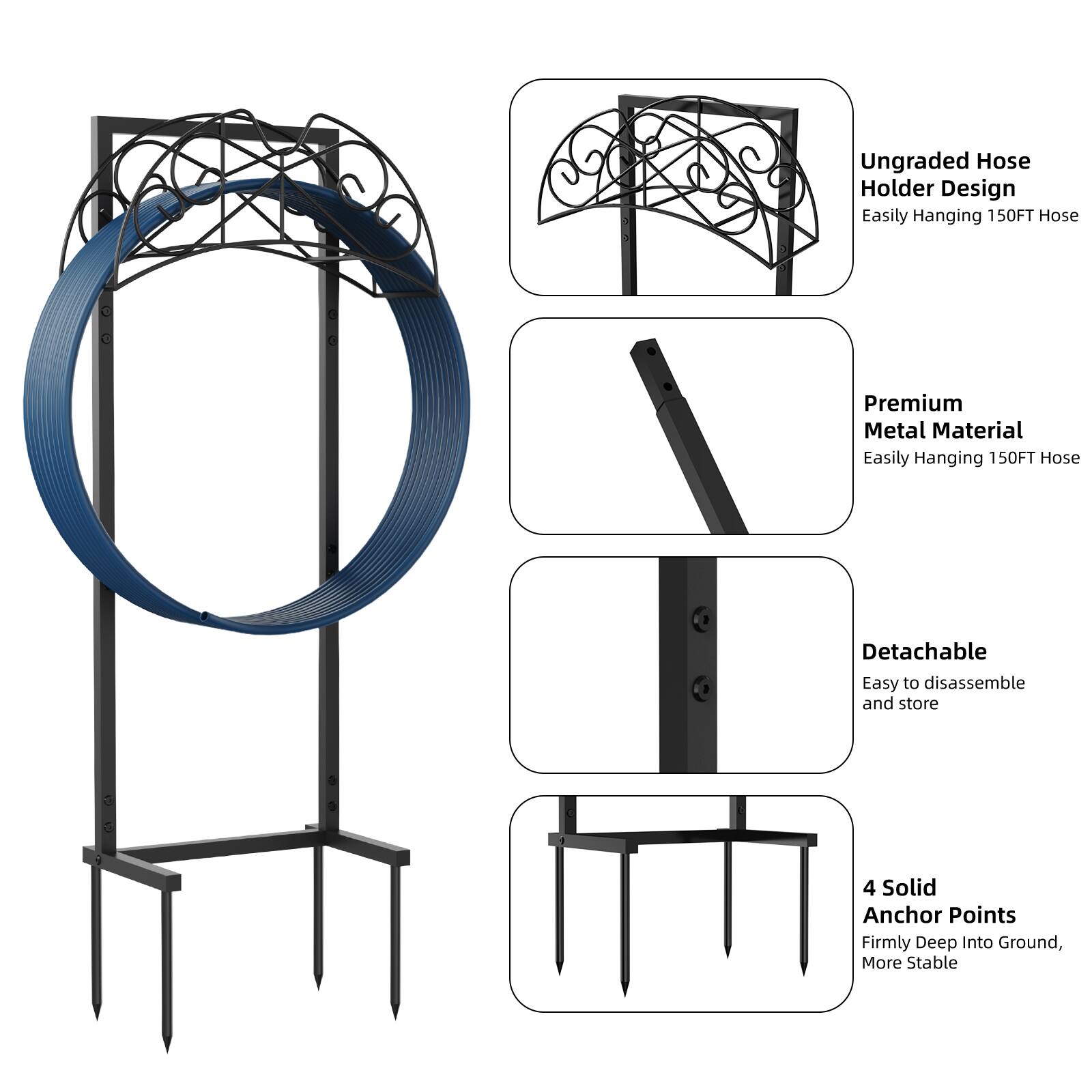 Oumilen Black Metal Freestanding Garden Hose Holder - Image 1