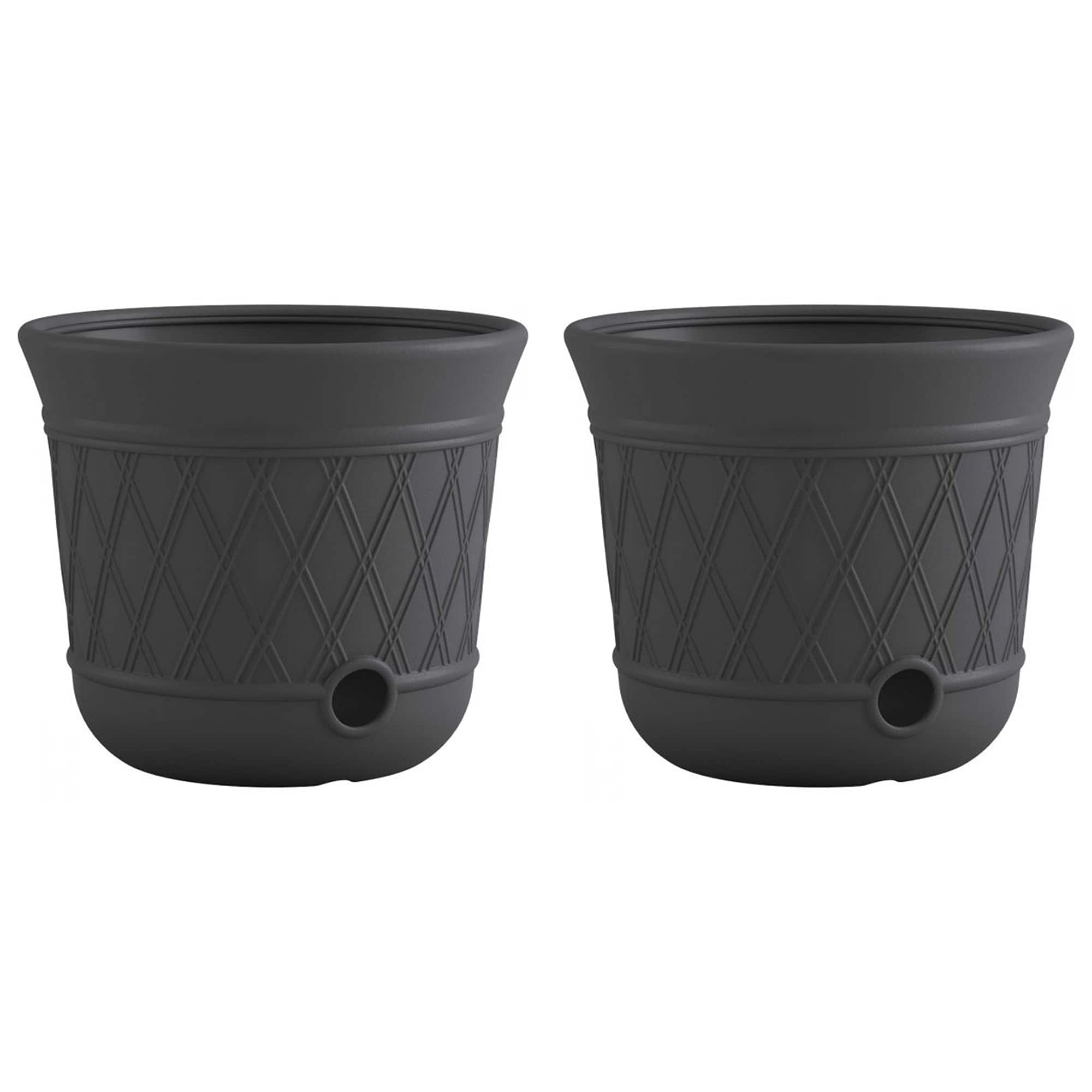 Suncast Decorative Hideaway Hose Storage Pots, Gray, 2-Pack - Image 1