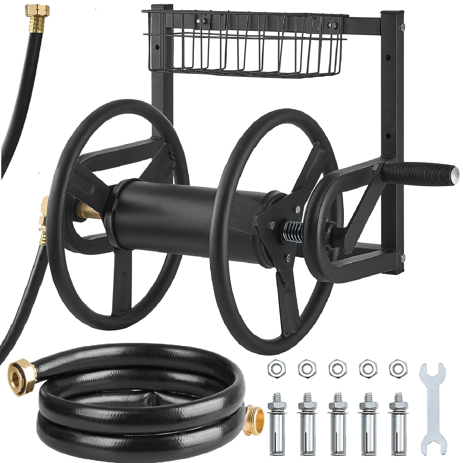 VEVOR Wall-Mounted Garden Hose Reel, 125 ft, Black - Image 1