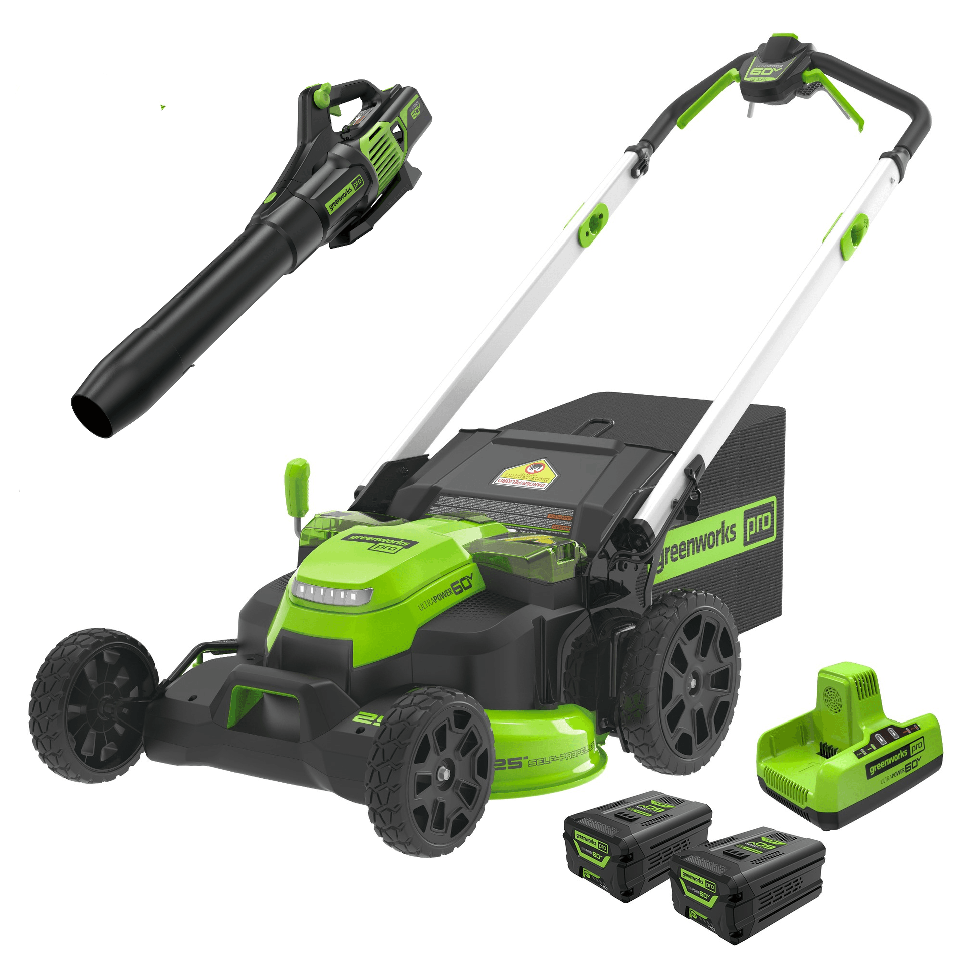 60V 25″ Cordless Battery Self-Propelled Mower Combo Kit w/ Blower, (2) 4.0Ah Batteries and Dual Port Charger - Image 1